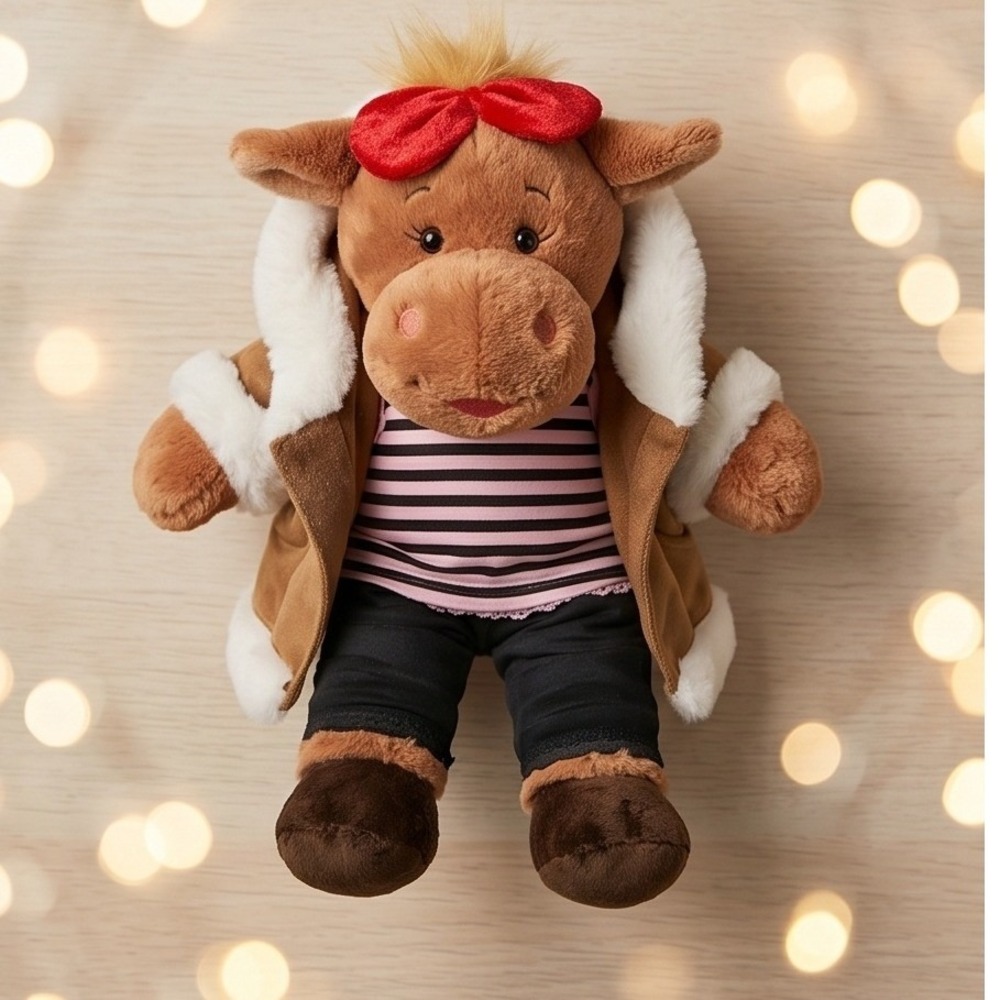 Build A Bear Baby Holly Moose Plush Brown Reindeer Red Bow Winter Outfit